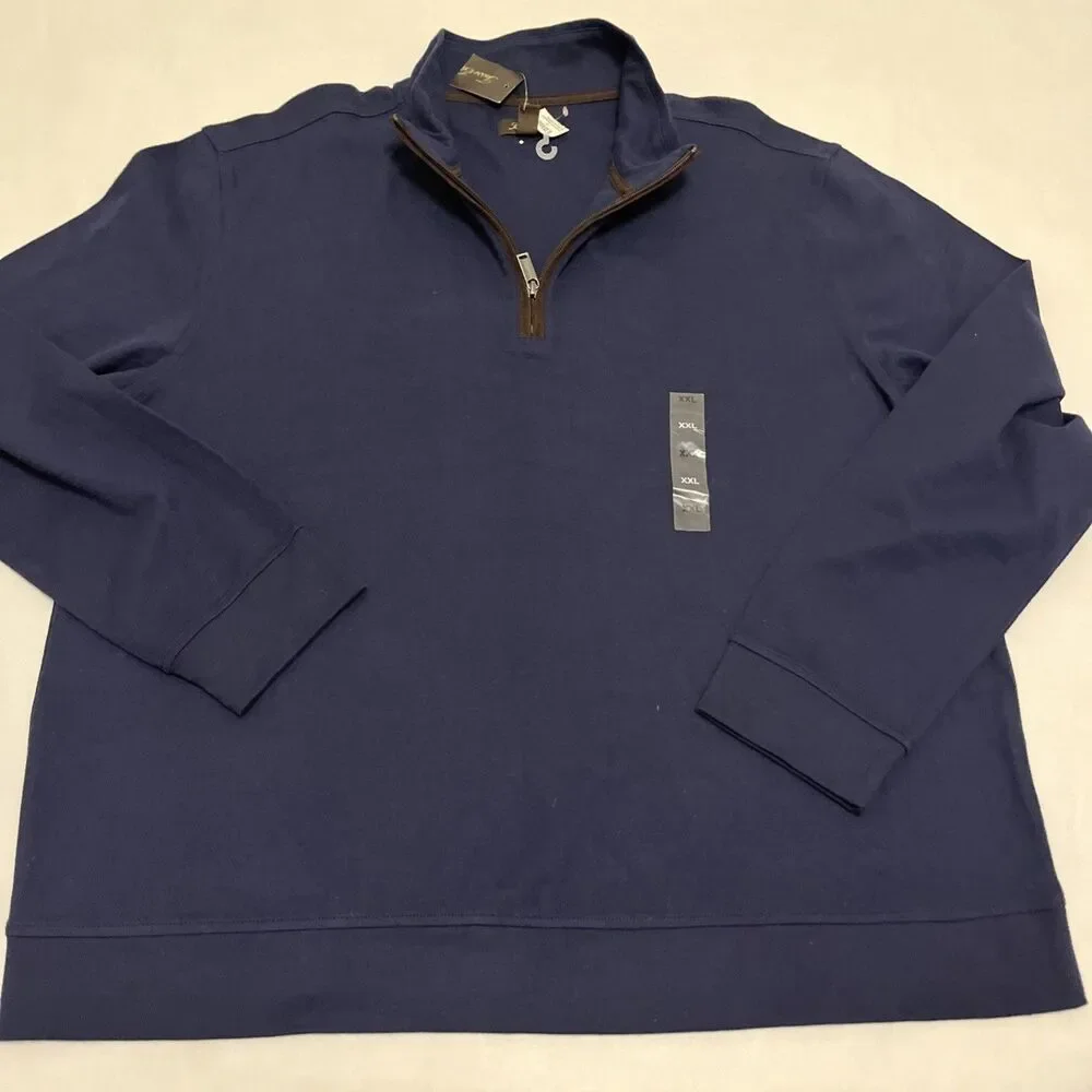 TASSO ELBA Men's 1/4 Zip Pullover Sweater Cotton Faux Suede Navy Blue Size 2XL